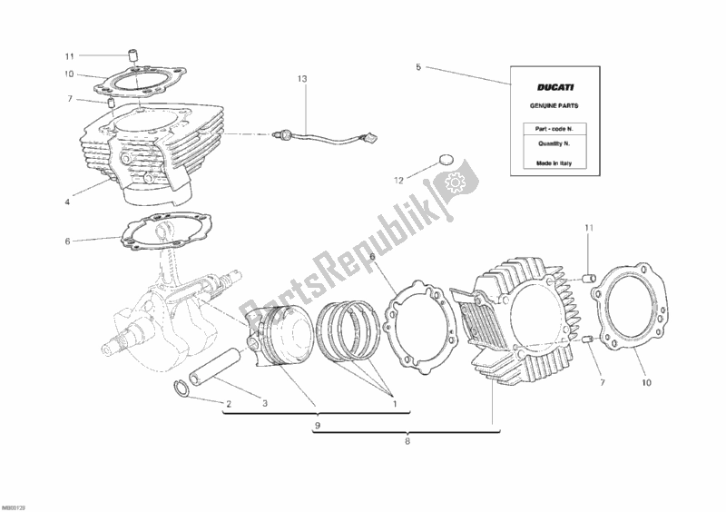 All parts for the Cylinder - Piston of the Ducati Monster 1100 USA 2010